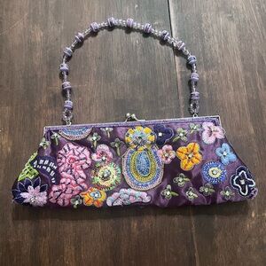 Floral Embroidered Purple Clutch